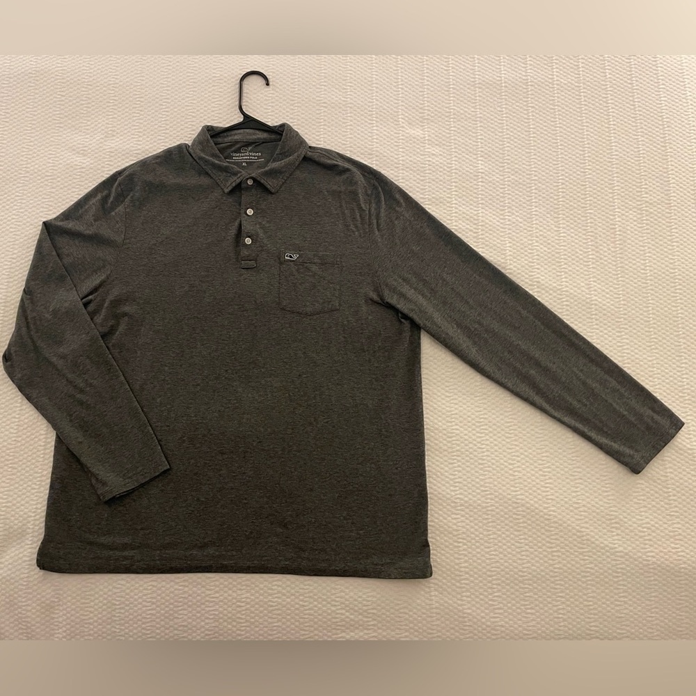 VINEYARD VINES Men’s Long sleeve Edgartown Polo, XL, Gray